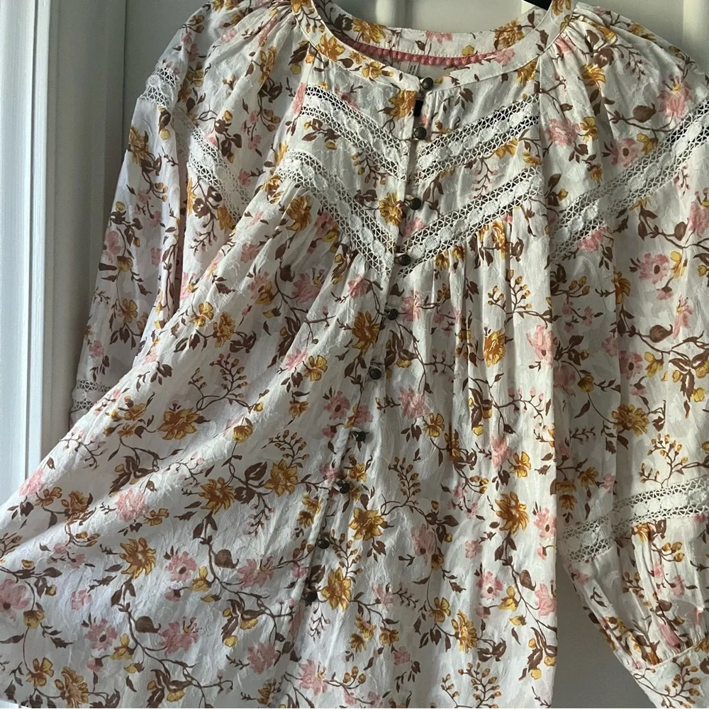 Anthropologie Floral Balloon Puff Sleeve Button-Up Shirt